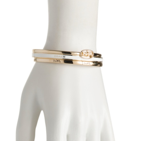 NWTS COACH Horse & Carriage White & Gold Bangle Bracelets. 3 Bangle Bracelets. - Picture 1 of 14